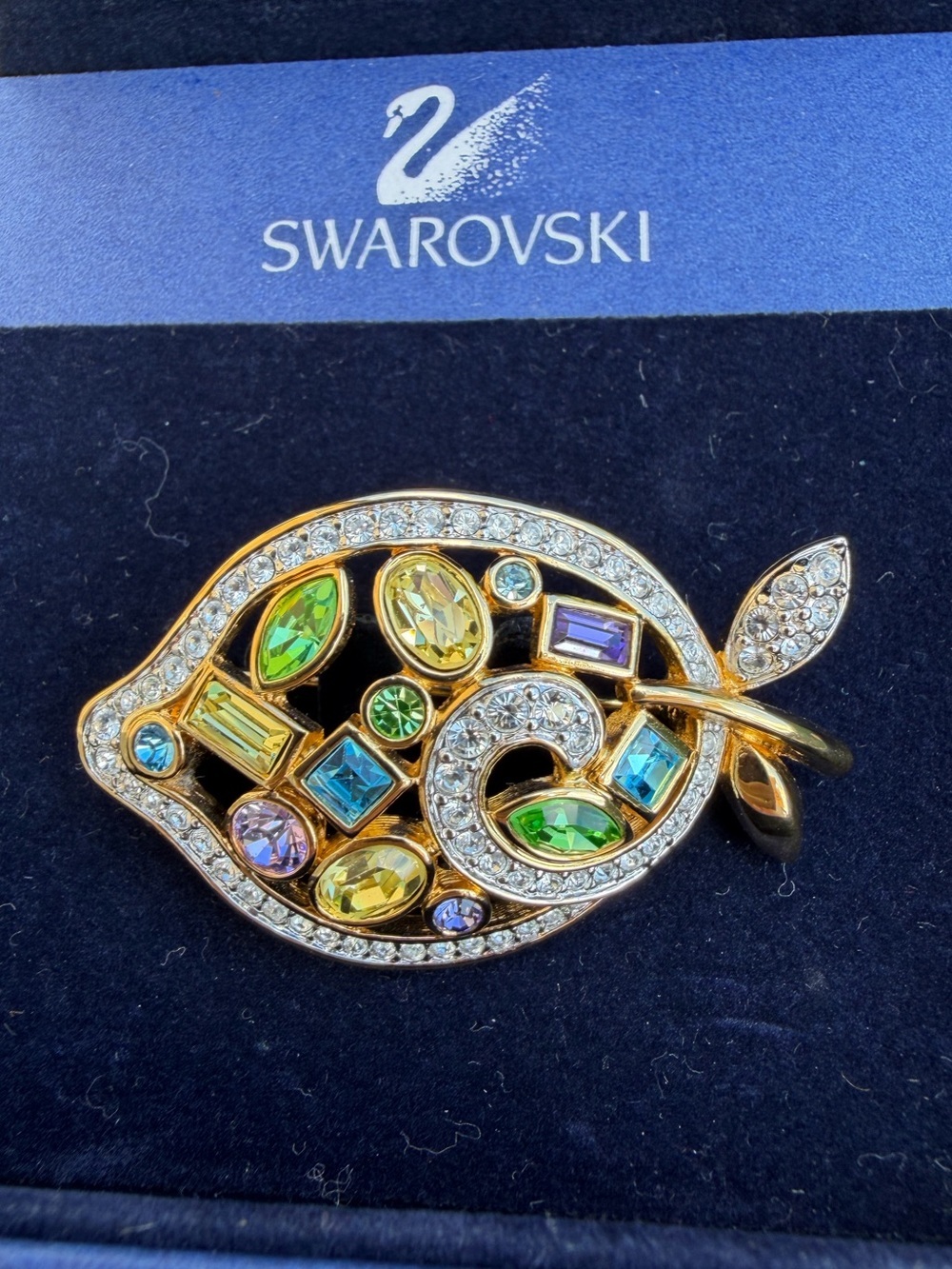 SWAROVSKI Crystal Colorful Gemstone Design Fish Brooch Soo unique with box
